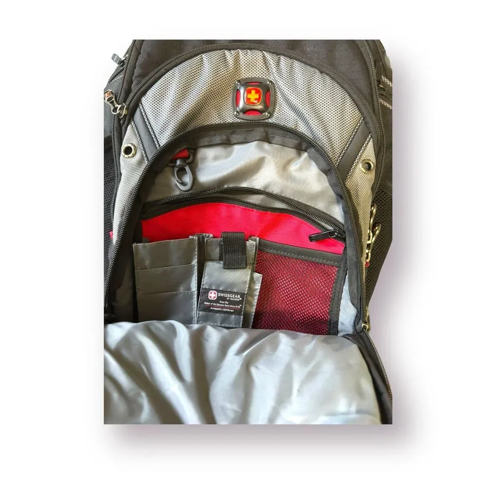 Swiss Gear Wenger Shock Absorbing‎ Laptop Padded Backpack Large Black Gray